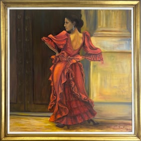Spanish Flamenco Dancer Oil on Canvas, signed