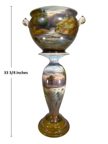 P T Germany Hand Painted Porcelain Planter & Pedestal
