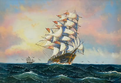 Seascape Oil on Canvas Painting, signed