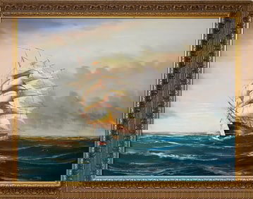 Seascape Oil on Canvas Painting, signed