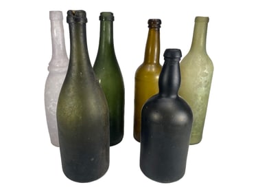 6 Antique Glass Wine Bottles