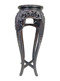 Antique Chinese Carved Wood & Marble Pedestal