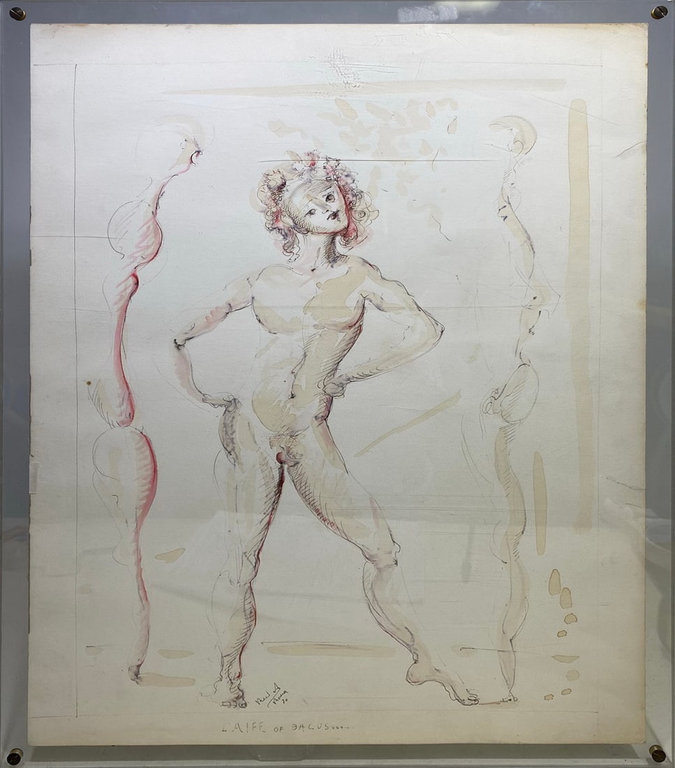 Alberto Ricci Visione Di Bacco Watercolor Painting, 1970: Alberto Ricci Visione Di Bacco Watercolor Painting, 1970 floating in acrilyc frame. 25 7/8 x 19 3/4 in framed.Good condition. Local Pick up call one day before to make an appointment. TO SHIP THIS ITE