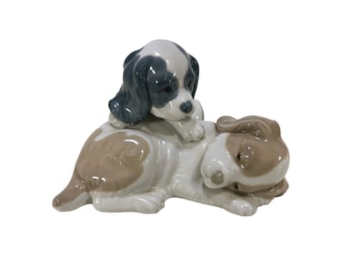 Lladro Nao Wake Up Dogs Porcelain Statue
