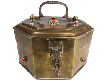 Vintage Brass & Stones Cabochon Hinged Trinked Box