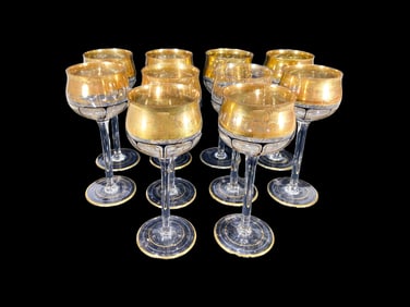 Vintage Set of 10 Gilt Wine Glasses