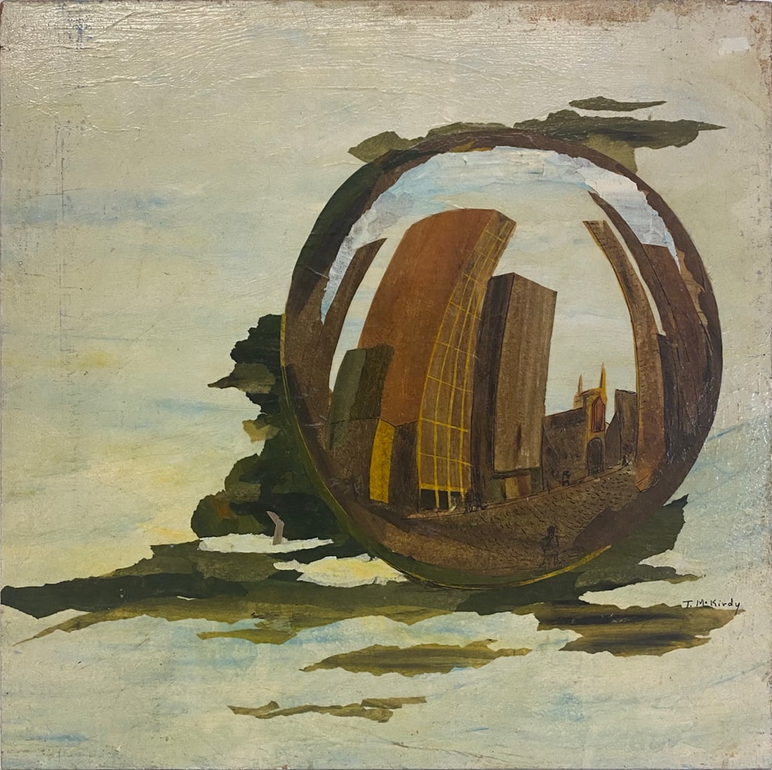 Signed Trudy Mc Kirdy Collage & Painting on Board: Signed Trudy Mc Kirdy Collage & Painting on Board. 24 x 24 in.Good condition. Local Pick up call one day before to make an appointment. TO SHIP THIS ITEM IN USA OR INTERNATIONAL, PLEASE CONTACT THE SH