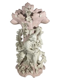 Antique German Pink & White Bisque Urn
