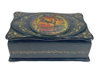Vintage Russian Papier Mache Music Box: Vintage Russian Papier Mache Music Box. 2 x 5 1/8 x 3 1/8 in.Good condition, running well. Local Pick up call one day before to make an appointment. TO SHIP THIS ITEM IN USA OR INTERNATIONAL, PLEASE C