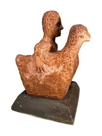 Vintage Rare Man & 2 Pheasants Terracotta Sculpture