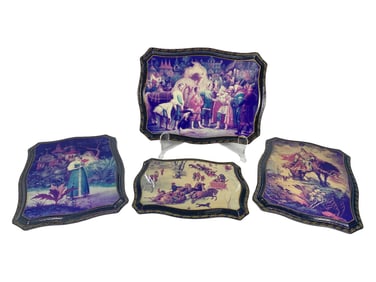 4 Russian Illustrated Wall Plaques