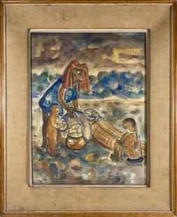 1960s South American Watercolor Painting, signed: 1960s South American Watercolor Painting, signed. 16 7/8 x 13 5/8 x 1 1/4 in framed. Good condition. Local Pick up call one day before to make an appointment. TO SHIP THIS ITEM IN USA OR INTERNATIONAL