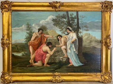 Vintage Nicolas Poussin Style Oil on Canvas Painting