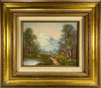 Signed Henry Oil on Wood Landscape Painting