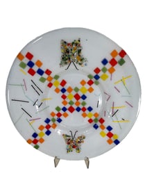 1960s Geometric Colorful Glass Plate