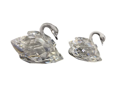 2 Swarovski Crystal Swan Statues