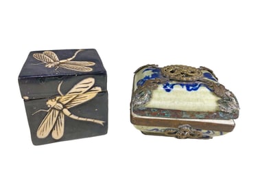 2 Antique Chinese Porcelain & Metal Boxes