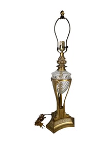 Vintage French Spelter & Glass Table Lamp