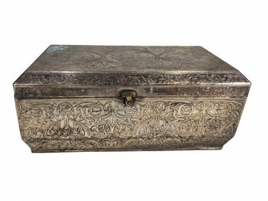 Antique Bronze Silverplated & Velvet Jewelry Box