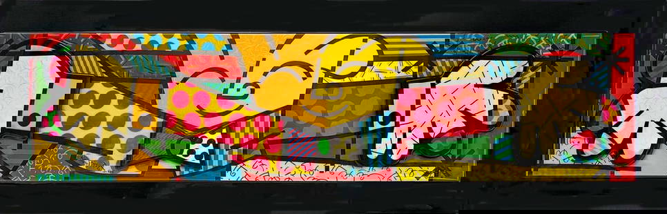 Romero BRITTO (1963) Brazilian 3D Acrilyc Painting: Romero BRITTO (1963) Brazilian 3D Acrilyc Painting. 19 x 59 3/4 x 1 in framed.Good condition. Local Pick up call one day before to make an appointment. TO SHIP THIS ITEM IN USA OR INTERNATIONAL, PLEAS