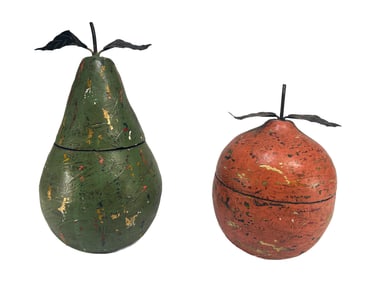 2 Vintage Fruits Shape Painted Wood Boxes