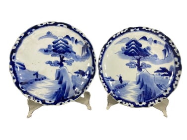 Chinese Pair of Blue & White Porcelain Plates