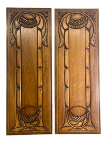 2 Antique Hand Carved Wood Panels