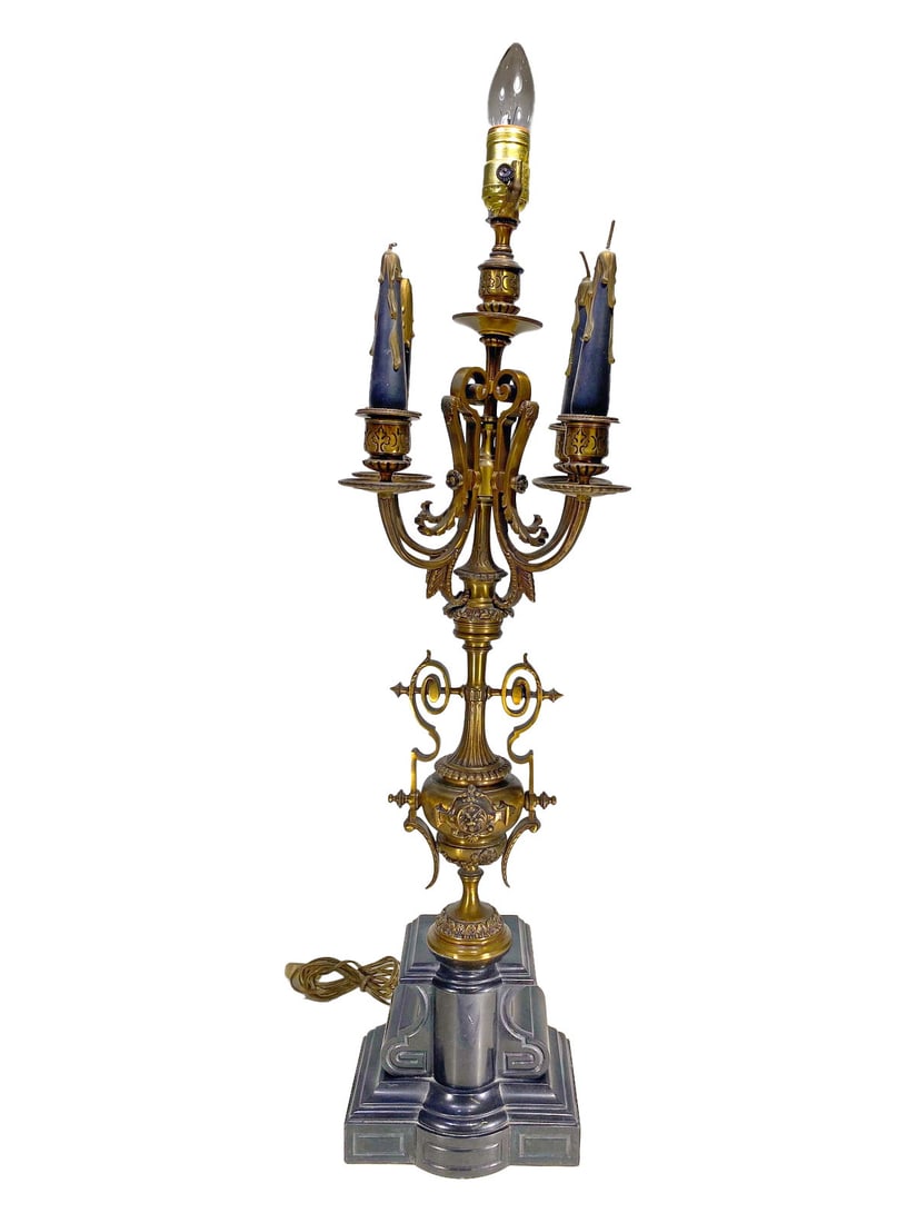 Probably Barbedienne French Bronze & Marble Candelabra, signed (1 of 7)