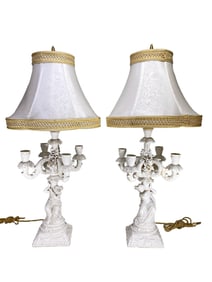 Antique European Glazed Porcelain Candelabras lamps
