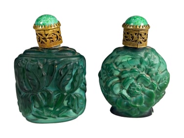 2 Antique Chinese Malachite Glass Snuff Bottles