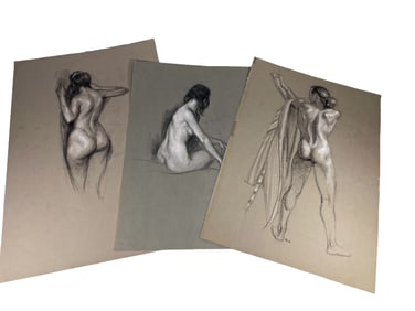 3 Nude Pastel Paintings, signed