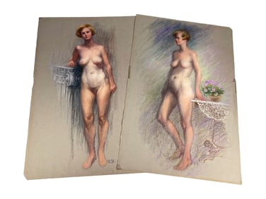 2 Nude Pastel Paintings, signed