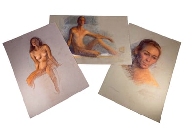 3 Nude Pastel Paintings, signed