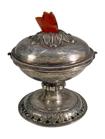 19th C. English 950 Silver & Agate Small Pot