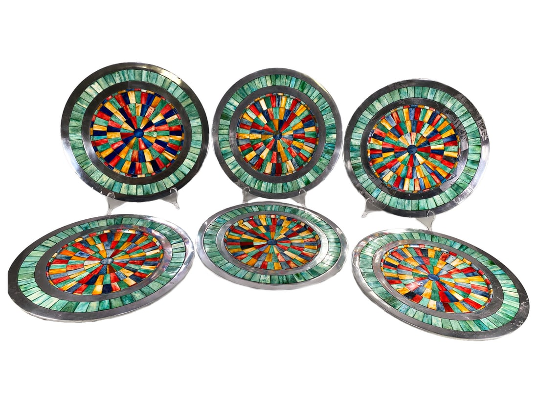 Bone Multicoloured Mosaic & Aluminum Plates: Bone Multicoloured Mosaic & Aluminum Plates. 5/8 x 13 1/8 in.Good condition. Local Pick up call one day before to make an appointment. TO SHIP THIS ITEM IN USA OR INTERNATIONAL, PLEASE CONTACT THE SHI