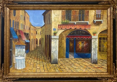 Cityscape Oil on Canvas Painting, signed