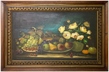 Antique European Sill Life Oil on Canvas, signed