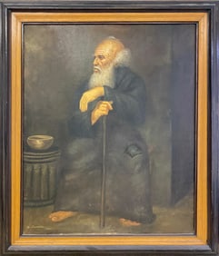 Vintage Old Man Oil on Canvas Painting, signed