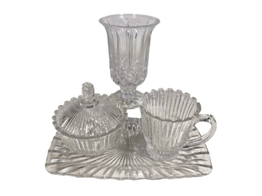 4 Crystal Pcs, Vase, Tray, Sugarpot & Creamer