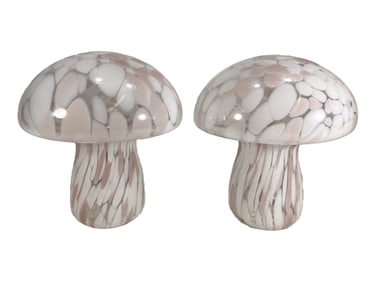 Pair of Pink & White Mushrooms Glass Fig