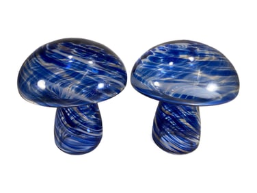 Pair of Blue Iridescent Mushrooms Glass Fig