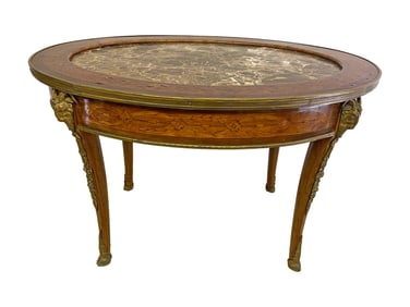 Oliver Fleury Style French Mahogany, Bronze & Marble Table