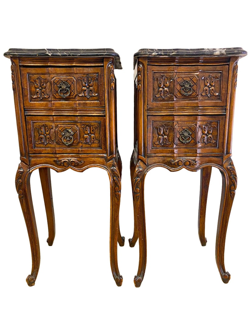 Louis XV Style Pair of French Marble Top Tables (1 of 10)