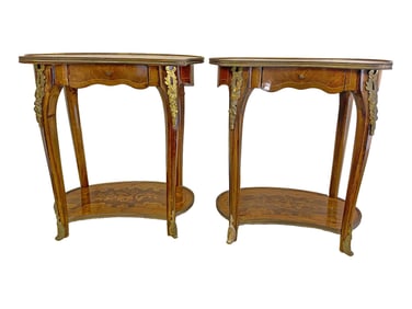 Pair of French Inlay Kidney Shape Tables