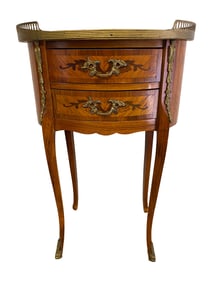 Vintage French Inlay & Bronze 2 Drawers Table
