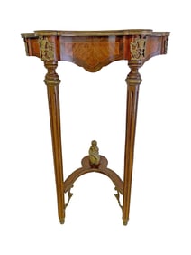 Vintage French Mahogany & Bronze Wall Console Table