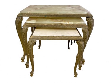 Set of 3 Bronze, Onyx & Marble Side Tables