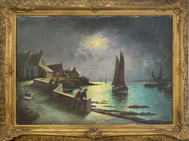 Vintage European Oil on Canvas Seascape