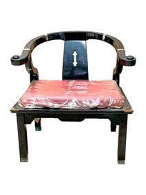 James Mont Ming Style Black Lacquer & Bronze Armchair