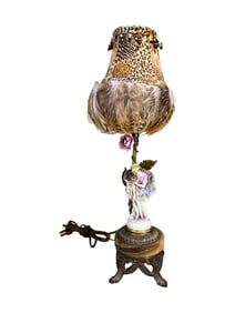 Vintage Porcelain, Onyx & Feathers Table Lamp